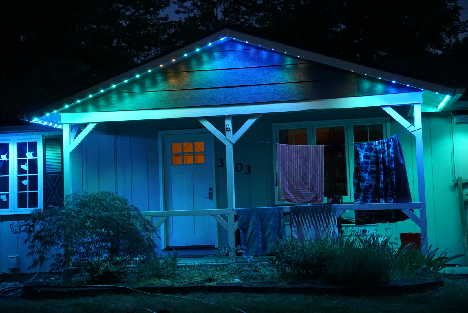 Blue & Green Gradient — permanent exterior lighting in Front elevation