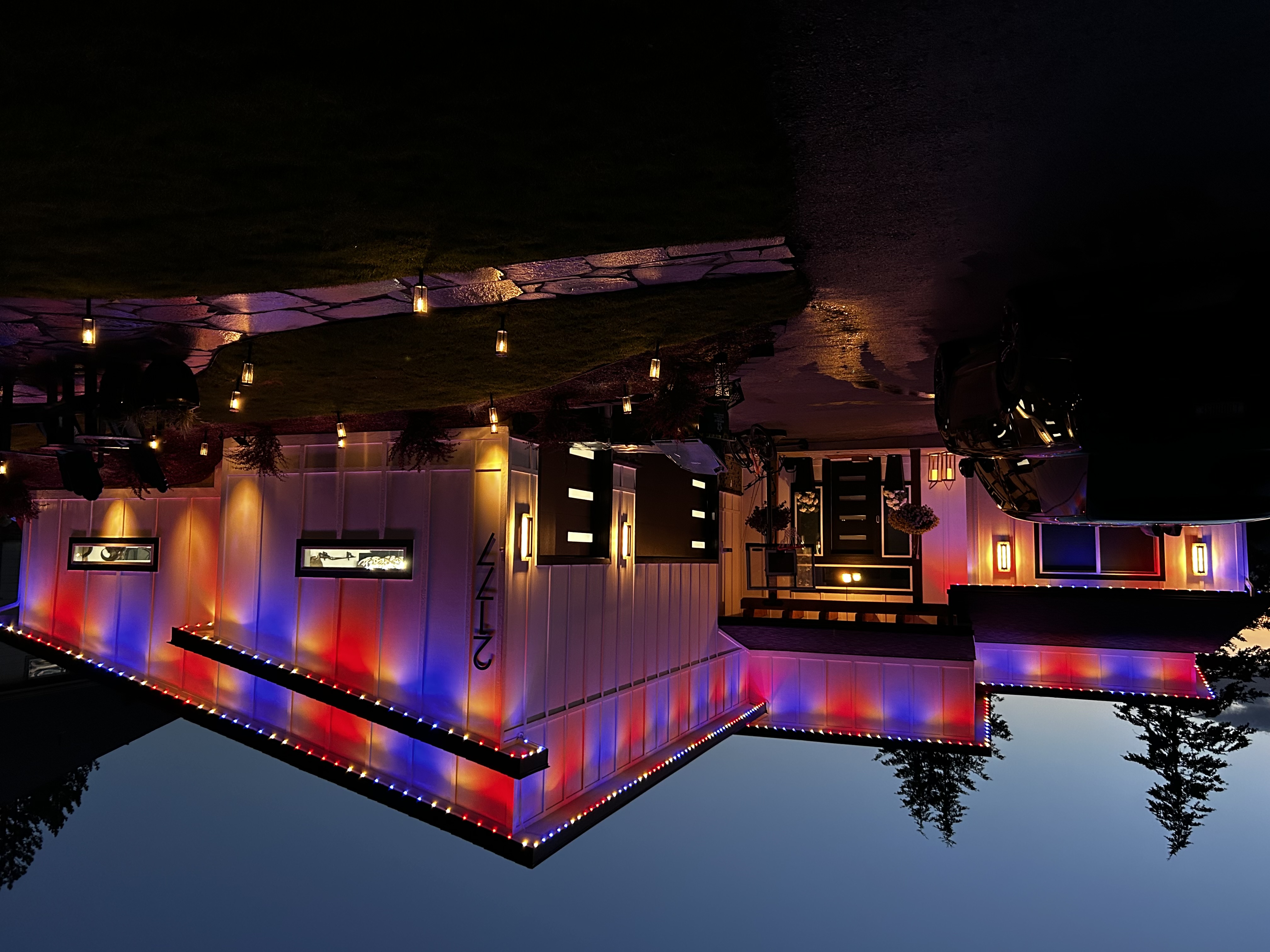 Modern Home Color Display — permanent exterior lighting in Front elevation